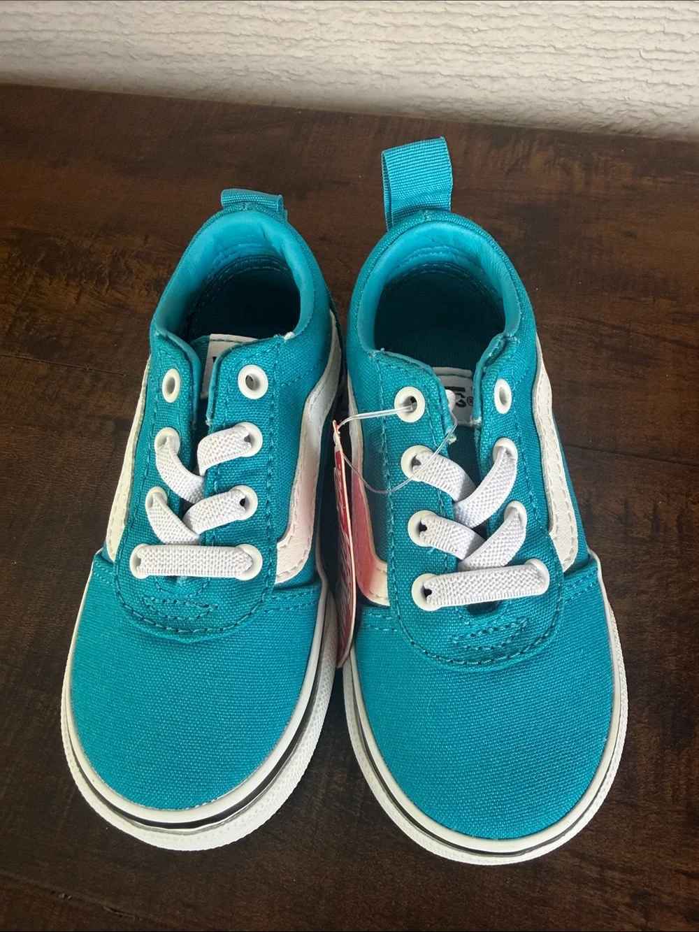 Vans Kids Teal Canvas Low Top Sneakers with White Side Stripe
